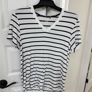 GAP Black and White Striped V-Neck Tee